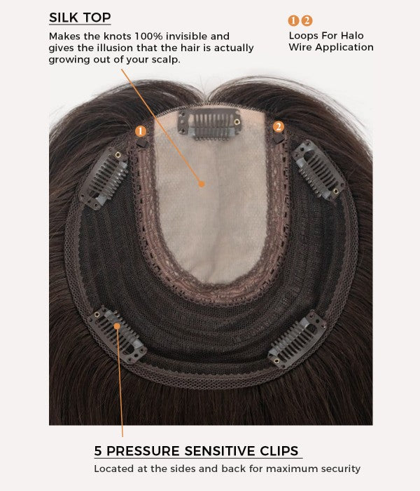 6"x6" Dark Brown Silk Top Human Hair Topper with Bangs for Thinning Hair