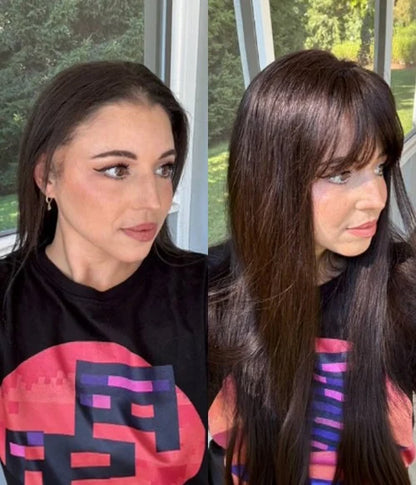 6"x6" Dark Brown Silk Top Human Hair Topper with Bangs for Thinning Hair