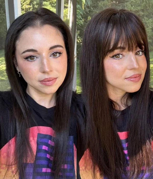 6"x6" Dark Brown Silk Top Human Hair Topper with Bangs for Thinning Hair