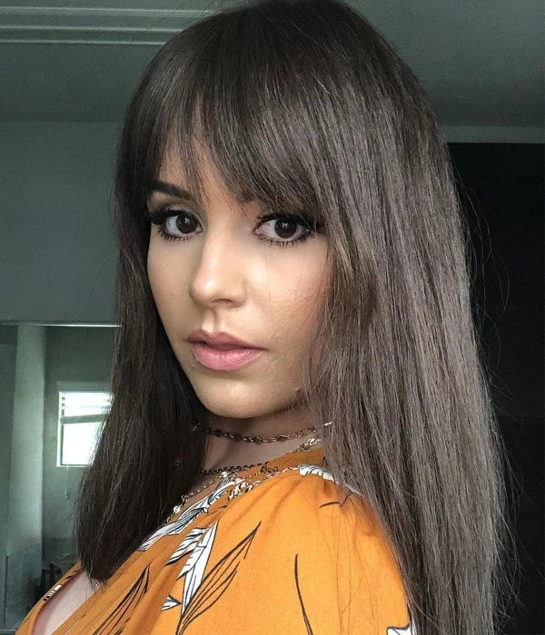 6"x6" Dark Brown Silk Top Human Hair Topper with Bangs for Thinning Hair