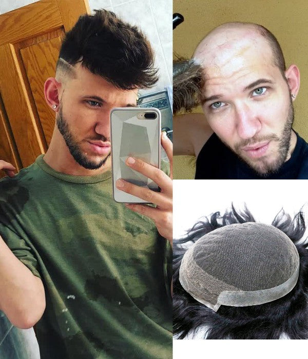 BRIAN | FULL LACE WITH SKIN BACK AND SIDES HAIR SYSTEM FOR MEN| SOFT AND BREATHABLE